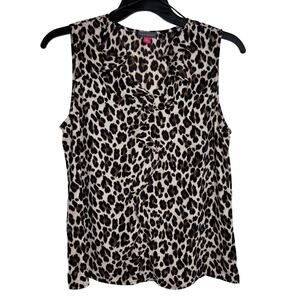 Vince Camuto Leopard Print Ruffle Front Sleeveless Blouse Top Women’s SZ Medium